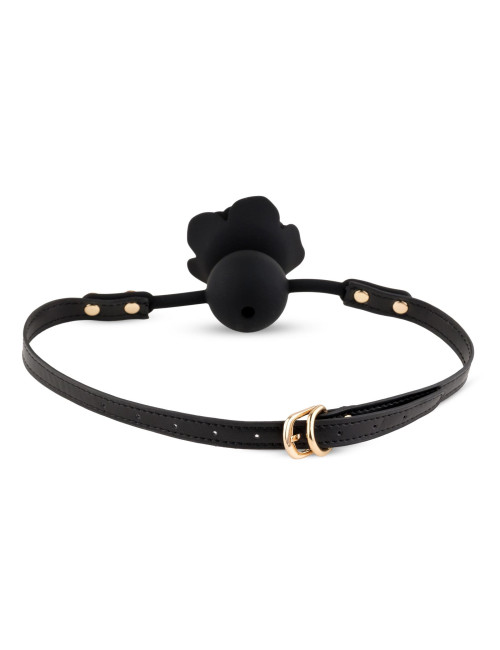 Black Rose Ball Gag – Zabawki BDSM knebel z różą, silikon 4,2 cm, pasek 65 cm
