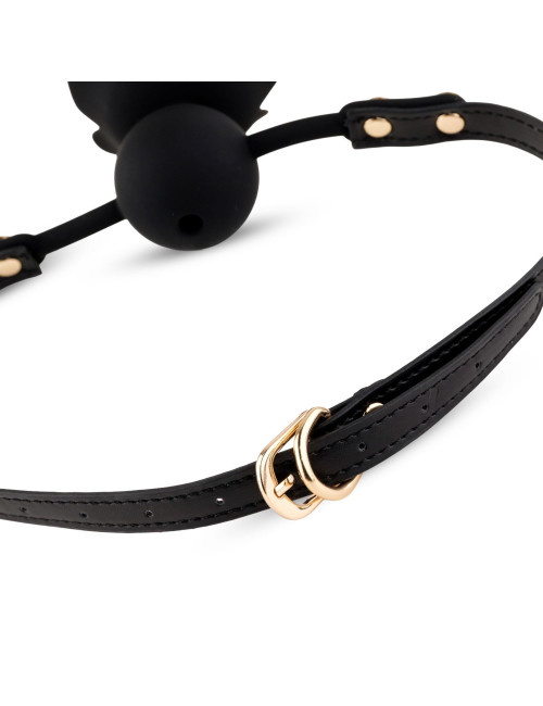 Black Rose Ball Gag – Zabawki BDSM knebel z różą, silikon 4,2 cm, pasek 65 cm