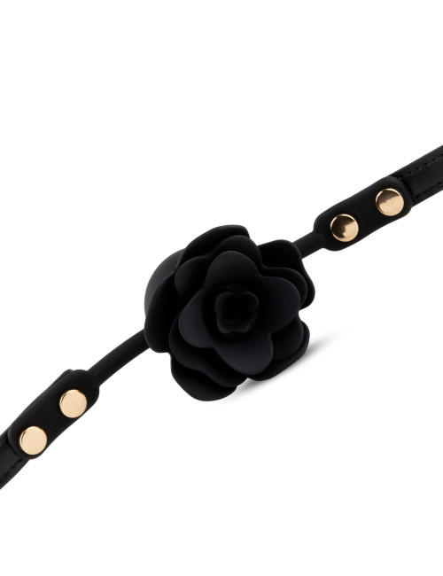 Black Rose Ball Gag – Zabawki BDSM knebel z różą, silikon 4,2 cm, pasek 65 cm