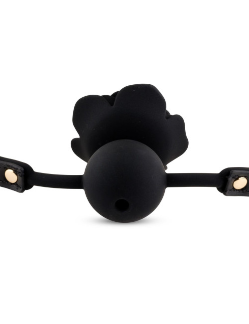 Black Rose Ball Gag – Zabawki BDSM knebel z różą, silikon 4,2 cm, pasek 65 cm