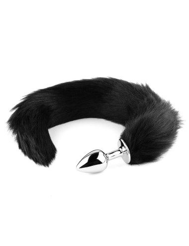 Plug-Fox Tail XL – Analny Plug z Czarnym Ogoniem Lisa – Zabawki Analne i Biżuteria Analna, Stal Nierdzewna