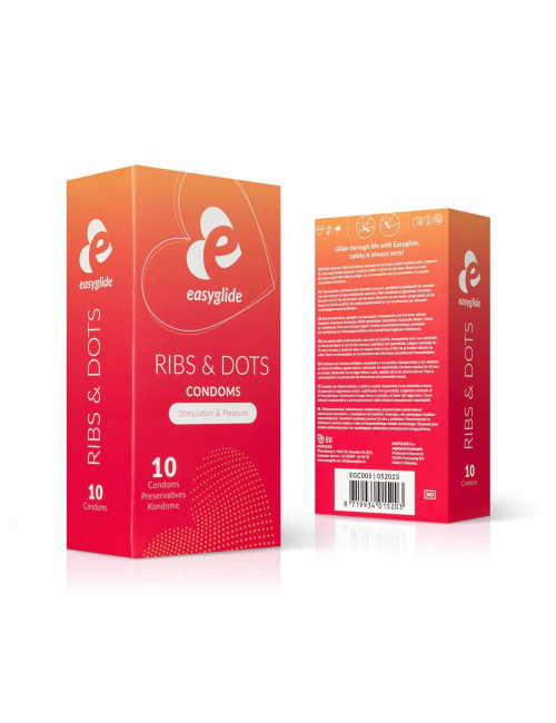 EasyGlide Prezerwatywy z Wypustkami i Prążkami Ribs & Dots 10 szt.