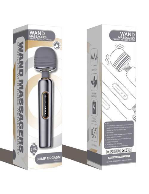 Masażer Wand WAND MASSAGERS SHINING METALLIC LUSTER - 5 poziomów, wibrator, cichy, USB