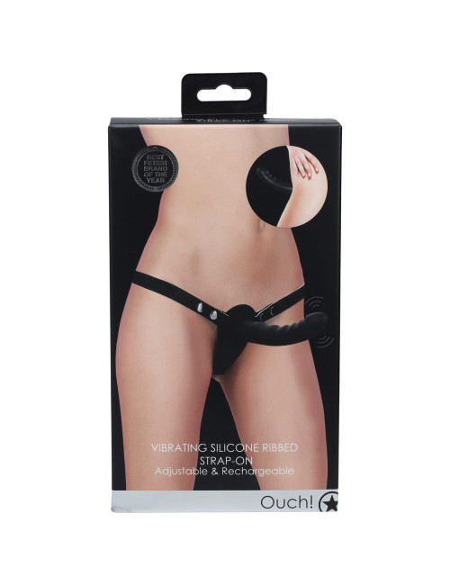 Ouch! Wibracyjny Strap-On z Ribbed dildo i 10 trybami