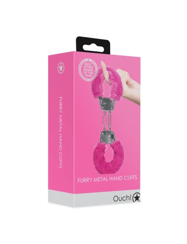 Furry Metal Hand Cuffs - Pink