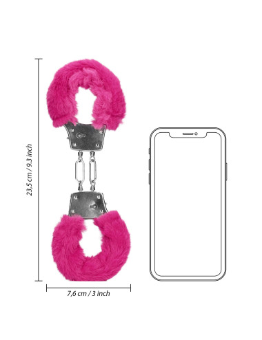 Furry Metal Hand Cuffs - Pink