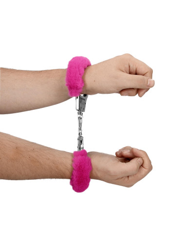 Furry Metal Hand Cuffs - Pink