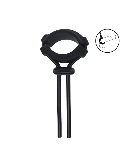 Detachable Wide Adjustable Silicone Lasso Cockring - 5mm - Black