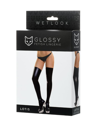 Glossy Shiny Wetlook stockings LOTIS - black XL