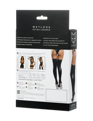 Glossy Shiny Wetlook stockings LOTIS - black XL