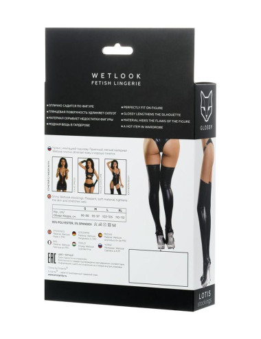 Glossy Shiny Wetlook stockings LOTIS - black S