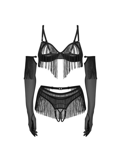 Obsessive Rossay Black Komplet 4-Częściowy Otwarty S/M