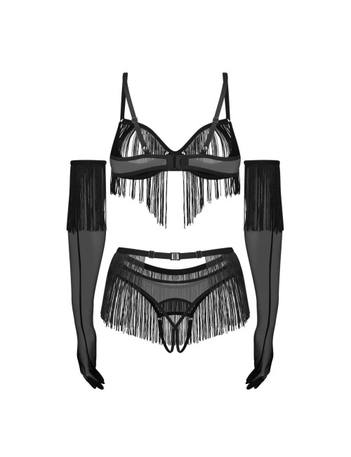 Obsessive Rossay Black Komplet 4-Częściowy Otwarty S/M