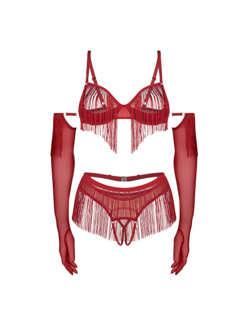 Obsessive Rossay Red Komplet 4-Częściowy Otwarty S/M