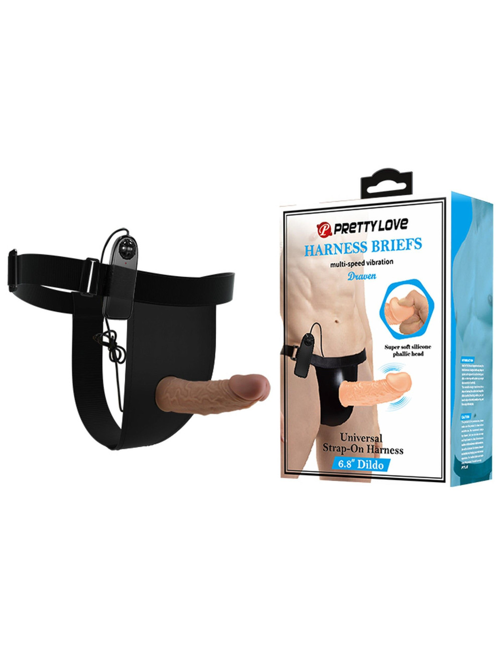 PRETTY LOVE - HARNESS BRIEFS- Draven Strap-On 6,8'' Dildo vibration