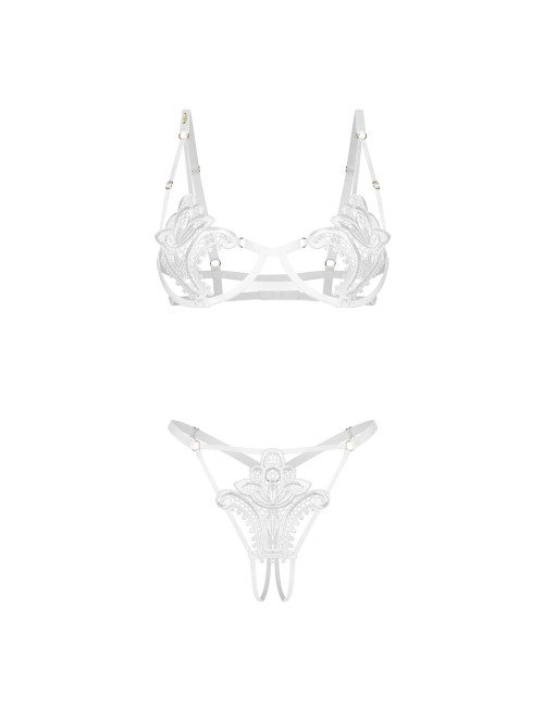 Obsessive Luise Sublim White Dwuczęściowy Komplet Otwarty S/M