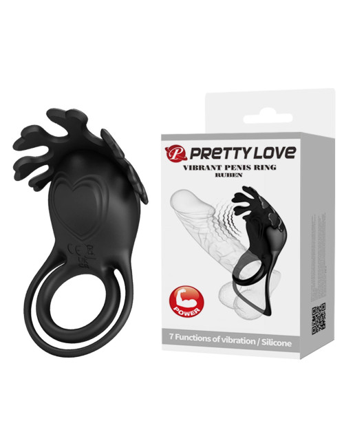 PRETTY LOVE - VIBRANT PENIS RING RUBEN Black, 7 vibration functions