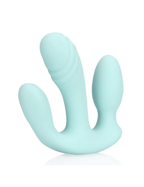 Three-In-One Liquid Silicone Vibrator - Breezy Blue