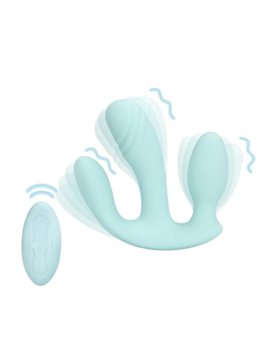 Three-In-One Liquid Silicone Vibrator - Breezy Blue