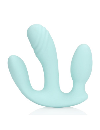 Three-In-One Liquid Silicone Vibrator - Breezy Blue