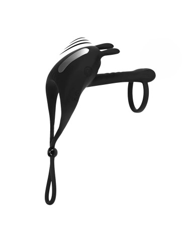 Adjustable Bunny Vibrating Silicone Lasso Cockring and Shaft Loop - Black
