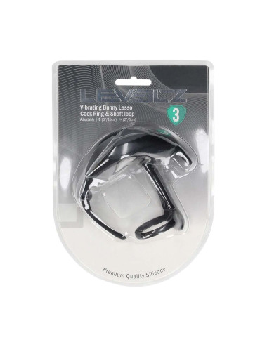 Adjustable Bunny Vibrating Silicone Lasso Cockring and Shaft Loop - Black
