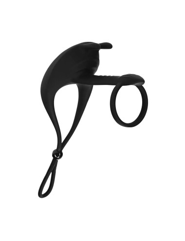 Adjustable Bunny Vibrating Silicone Lasso Cockring and Shaft Loop - Black