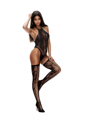 SoftLine Collection Bodystocking - Zmysłowe body czarne S/L