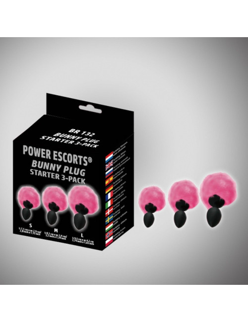 Bunny plug 3 - pack  black with pink tail starter 3 - pack