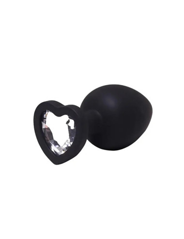 Black small heart-shaped butt plug with white crystal