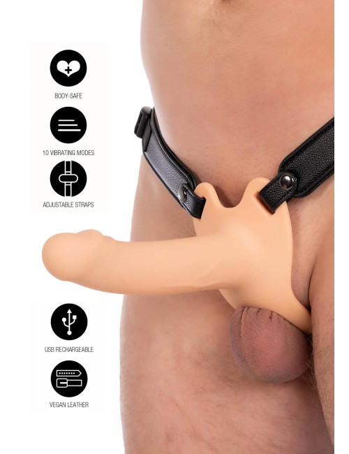 Hollow Penis Strapon Vibrating Silicone 16 cm