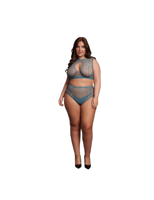 Le Désir Komplett Bralette z Siateczką Plus Size Niebieski