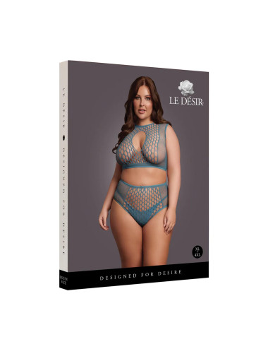 Duo Net Key-Hole Bra Set - Queen Size - Blue
