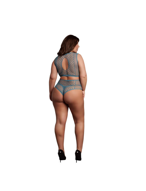 Le Désir Komplett Bralette z Siateczką Plus Size Niebieski