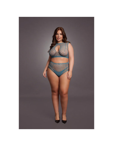 Duo Net Key-Hole Bra Set - Queen Size - Blue