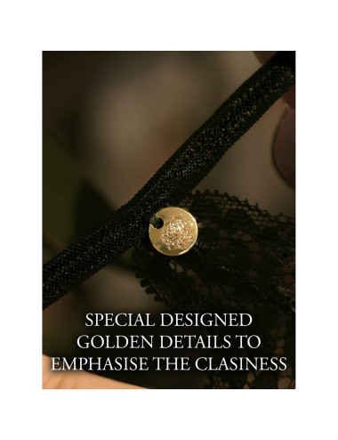 Léna - Brief with Open Crotch and Buttocks Adjustable Sliders and Golden Details - One Size - Black