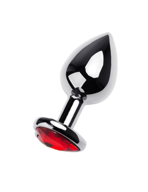Silver anal plug TOYFA Metal with red heart-shaped gem
