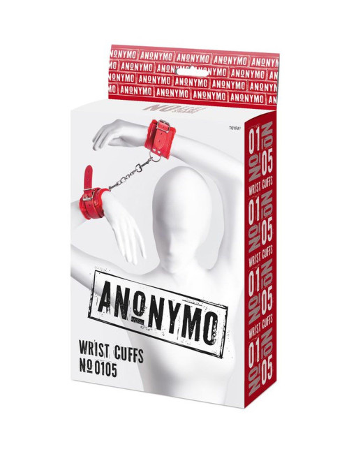 Anonymo handcuffs, PU leather, red, 27 cm