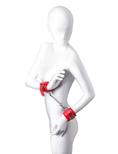 Anonymo handcuffs, PU leather, red, 27 cm