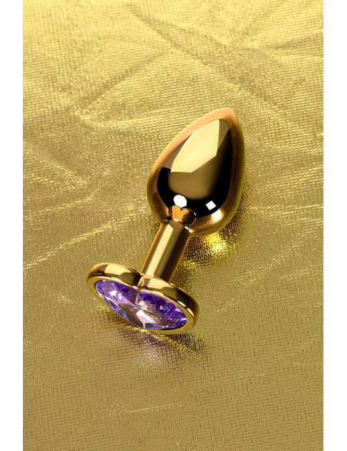 Anal plug Metal by TOYFA, metal, gold, with purple crystal, 7 cm, O 2.7 cm