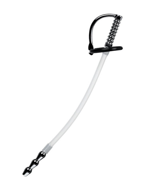Urethral catheter TOYFA Metal, with replaceable securing rings, silicone, silver, 23cm