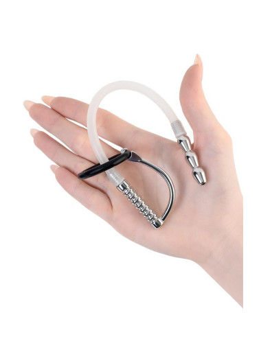 Urethral catheter TOYFA Metal, with replaceable securing rings, silicone, silver, 23cm