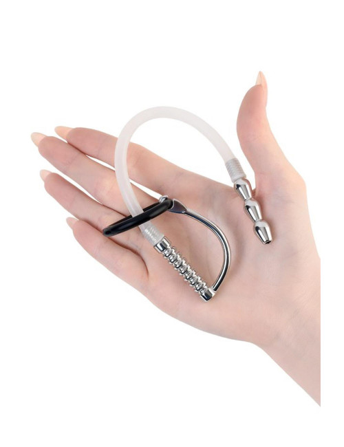 Urethral catheter TOYFA Metal, with replaceable securing rings, silicone, silver, 23cm