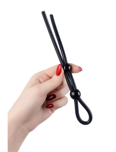Lasso on the penis A-toys by TOYFA with two beads, silicone, black, 19.5 cm