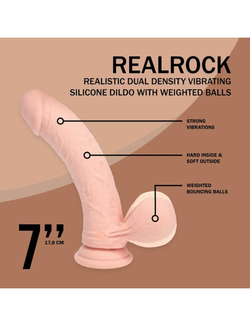 Dual Density Rechargeable Liquid Silicone Vibrator - Curved with Weighted Balls - 7" / 18 cm - Flesh
