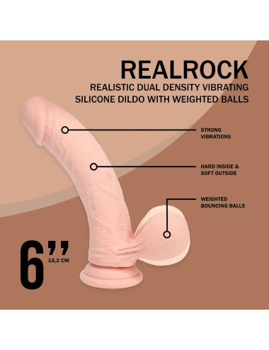 Dual Density Rechargeable Liquid Silicone Vibrator - Curved with Weighted Balls - 6" / 15 cm - Flesh