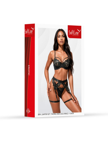 Bra ,thong ,garter set and leg rings 110934 black XL