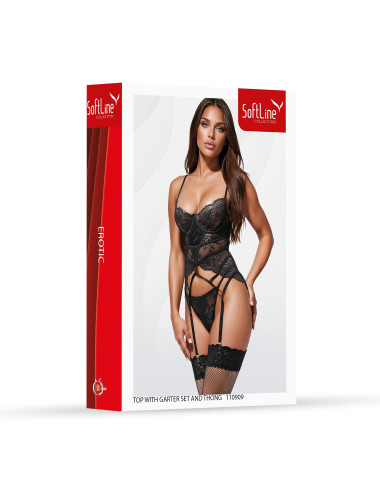 Top with garter set and thong  110909 black 2XL