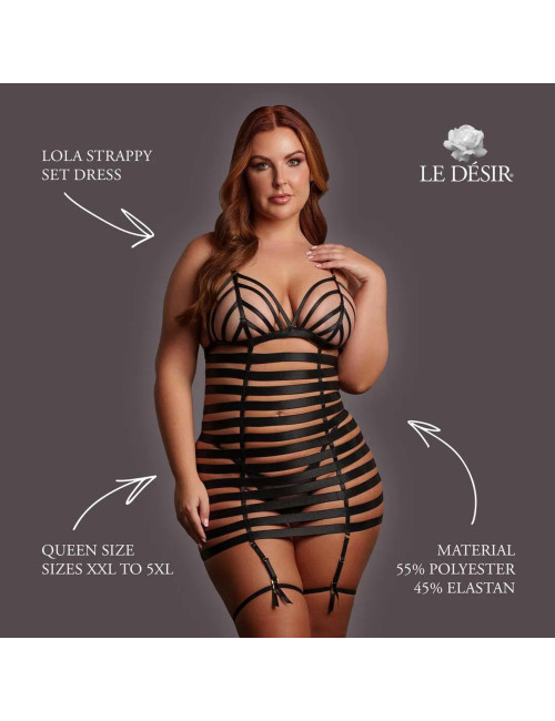 Le Désir Czarna Sukienka z Paskami Queen Size