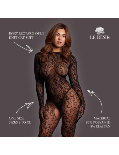 Roxy - Leopard Open Knit Cat Suit - One Size - Black